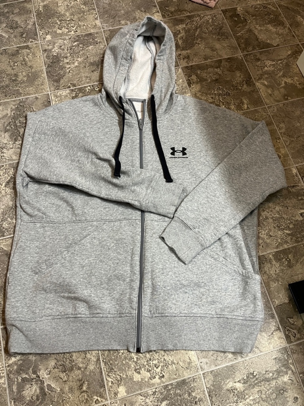 Women’s Under Armour Heather Gray Full Zip-Up Hoodie w/ Black Drawstrings Size L